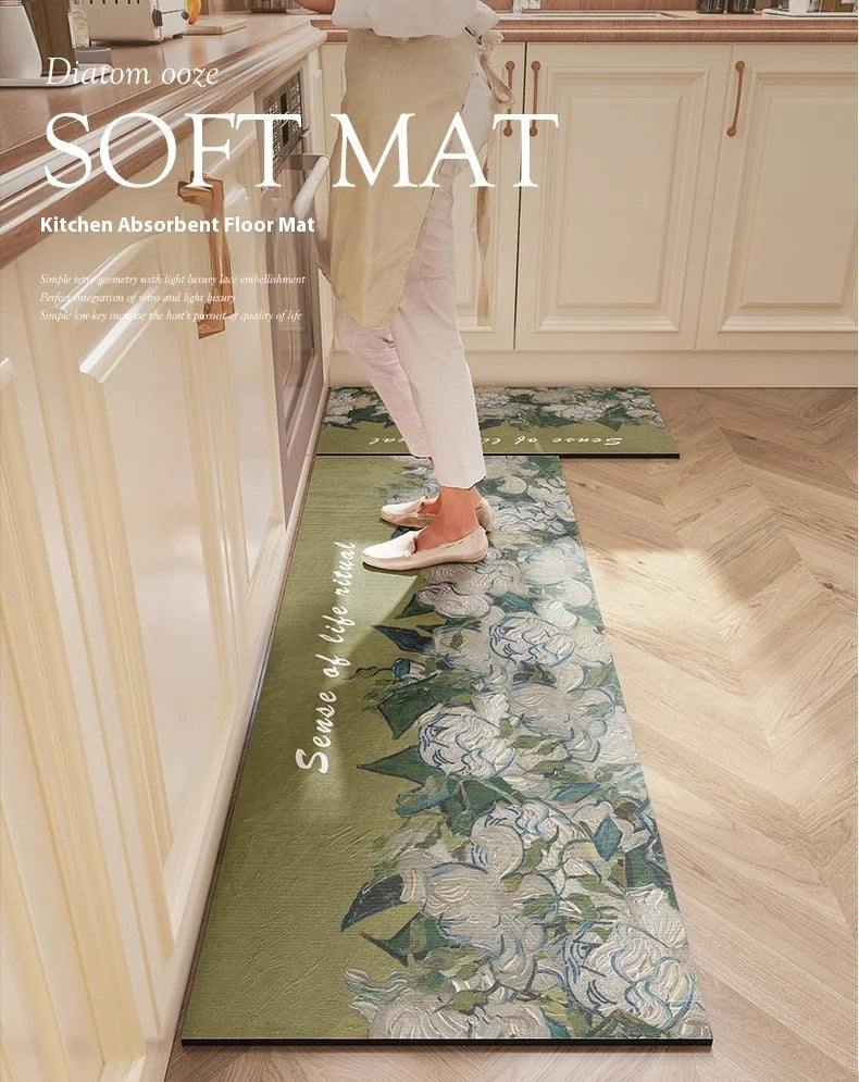 Washable Diatomite Kitchen Mat - Oil & Water Repellent, Super Absorbent