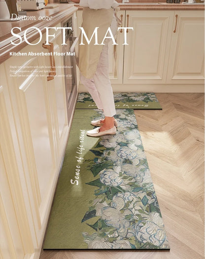 Washable Diatomite Kitchen Mat - Oil & Water Repellent, Super Absorbent