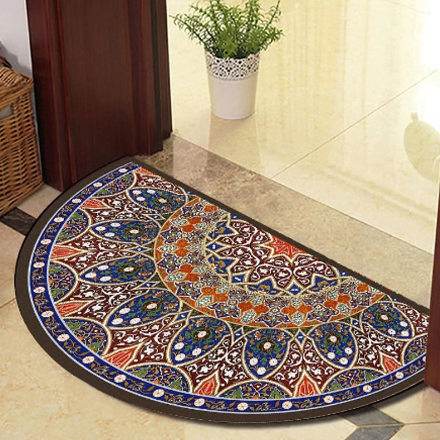 Blue Half-Moon Doormat - Non-Slip & Washable Indoor/Outdoor Welcome Rug