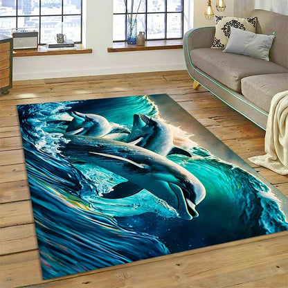 3D Dolphin Area Rug for Kids Room | Underwater World Theme | Non-Slip Playmat