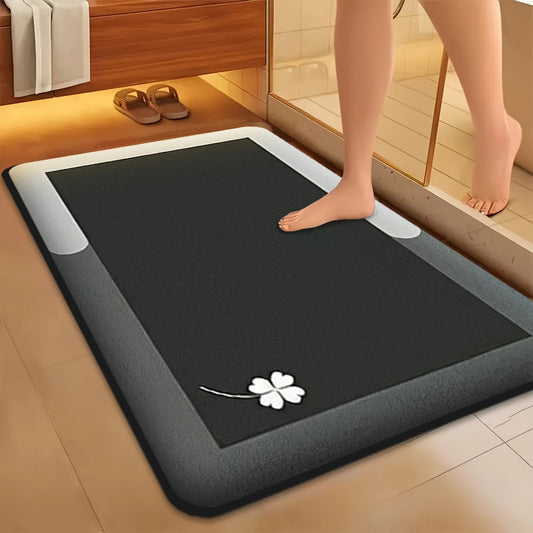 Flannel Bath Mat, Thickened Absorbent Toilet Rug, Non-Slip Printed Floor Mat for Bathroom, Bedroom, and Entrance Decor