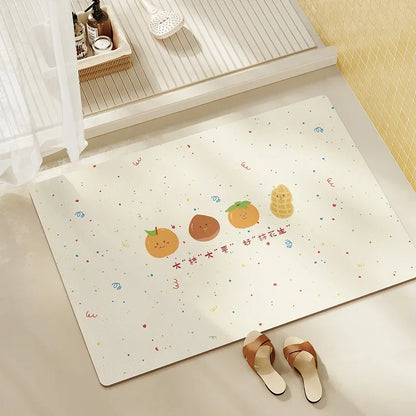 Diatomite Bath Mat, Absorbent Non-Slip Floor Mat, Quick Dry Kitchen & Entryway Rug, Cartoon Design Waterproof Doormat