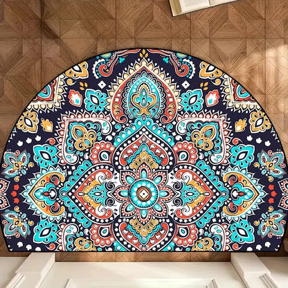 Boho Half-Moon Entryway Rug - Plush Crystal Velvet, Non-Slip & Dirt Resistant