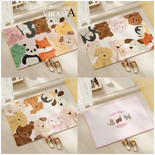 Diatomite Bath Mat, Absorbent Non-Slip Floor Mat, Quick Dry Kitchen & Entryway Rug, Cartoon Design Waterproof Doormat