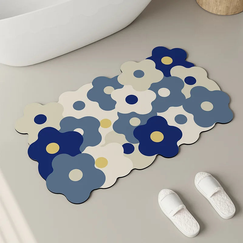 Floral Diatomite Mat - Water-Absorbing & Non-Slip for Kitchen and Bathroom