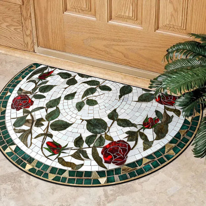 Floral Semi-Circular Doormat - Decorative & Durable Outdoor/Indoor Entrance Rug