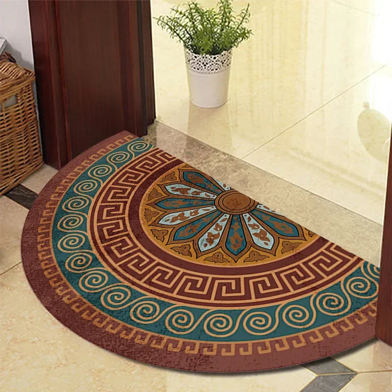 Retro Half-Moon Doormat - Vintage Style Entrance Rug for Living Room & Bedroom
