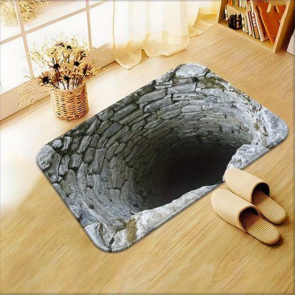 3D Stone Well Bath Mat - Visual Illusion, Absorbent & Non-Slip Bathroom Rug