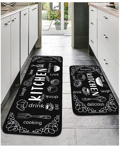 Washable Kitchen Mat with Sponge Comfort - Absorbent, Non-Slip & Waterproof Floor Rug