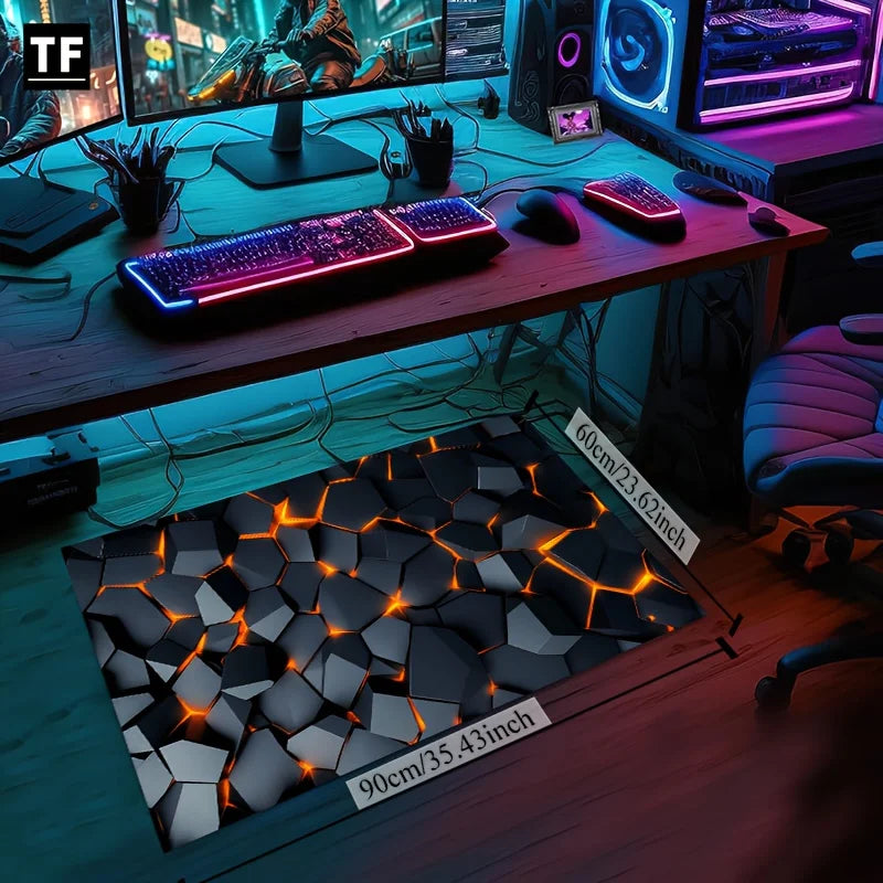 Cyberpunk Honeycomb Gamer Rug - Large Fragmented Pattern Floor Mat for Gaming Room