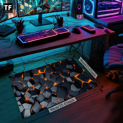 Cyberpunk Honeycomb Gamer Rug - Large Fragmented Pattern Floor Mat for Gaming Room