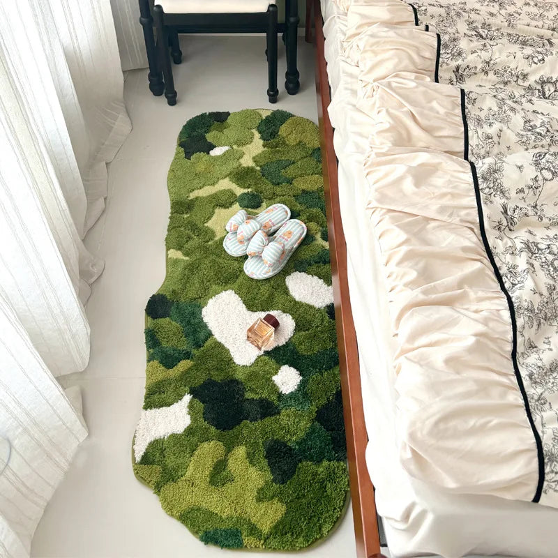Forest Moss Flocking Bath Mat, Ultra Soft Non-Slip Bathroom Rug, Absorbent Bedside Carpet, Luxury Bedroom Floor Mat for Home Decor