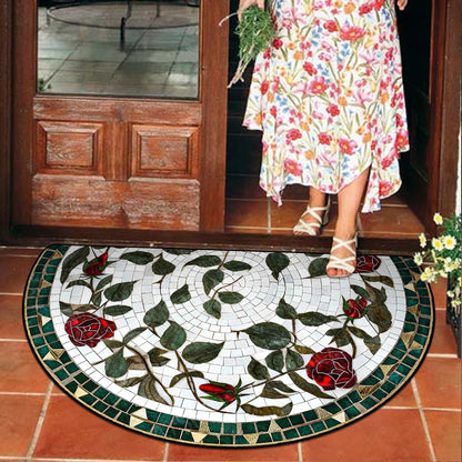 Floral Semi-Circular Doormat - Decorative & Durable Outdoor/Indoor Entrance Rug
