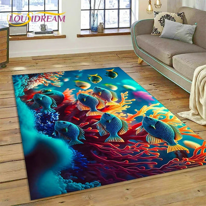 3D Dolphin Area Rug for Kids Room | Underwater World Theme | Non-Slip Playmat