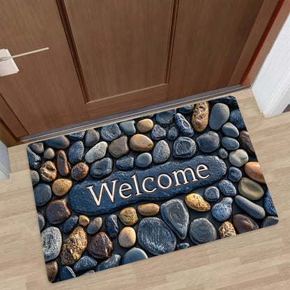 "Welcome on Pebbles" Doormat - Absorbent & Non-Slip for Indoor/Outdoor Entryway