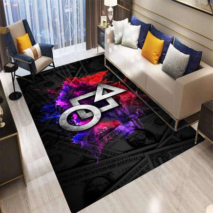 3D Abstract Gamepad Rug, Modern Video Game Carpet for Living Room, Non-Slip Kids Play Mat, Unique Controller Shaped Floor Decor