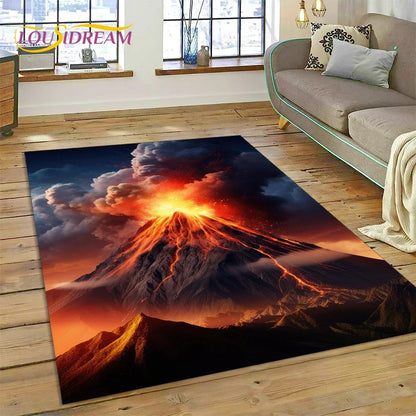 3D Volcano Rug for Kids Room - Lava Magma Themed Play Mat, Non-Slip Large Area Carpet