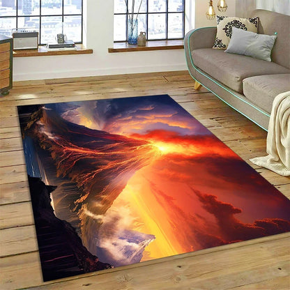 3D Volcano Rug for Kids Room - Lava Magma Themed Play Mat, Non-Slip Large Area Carpet