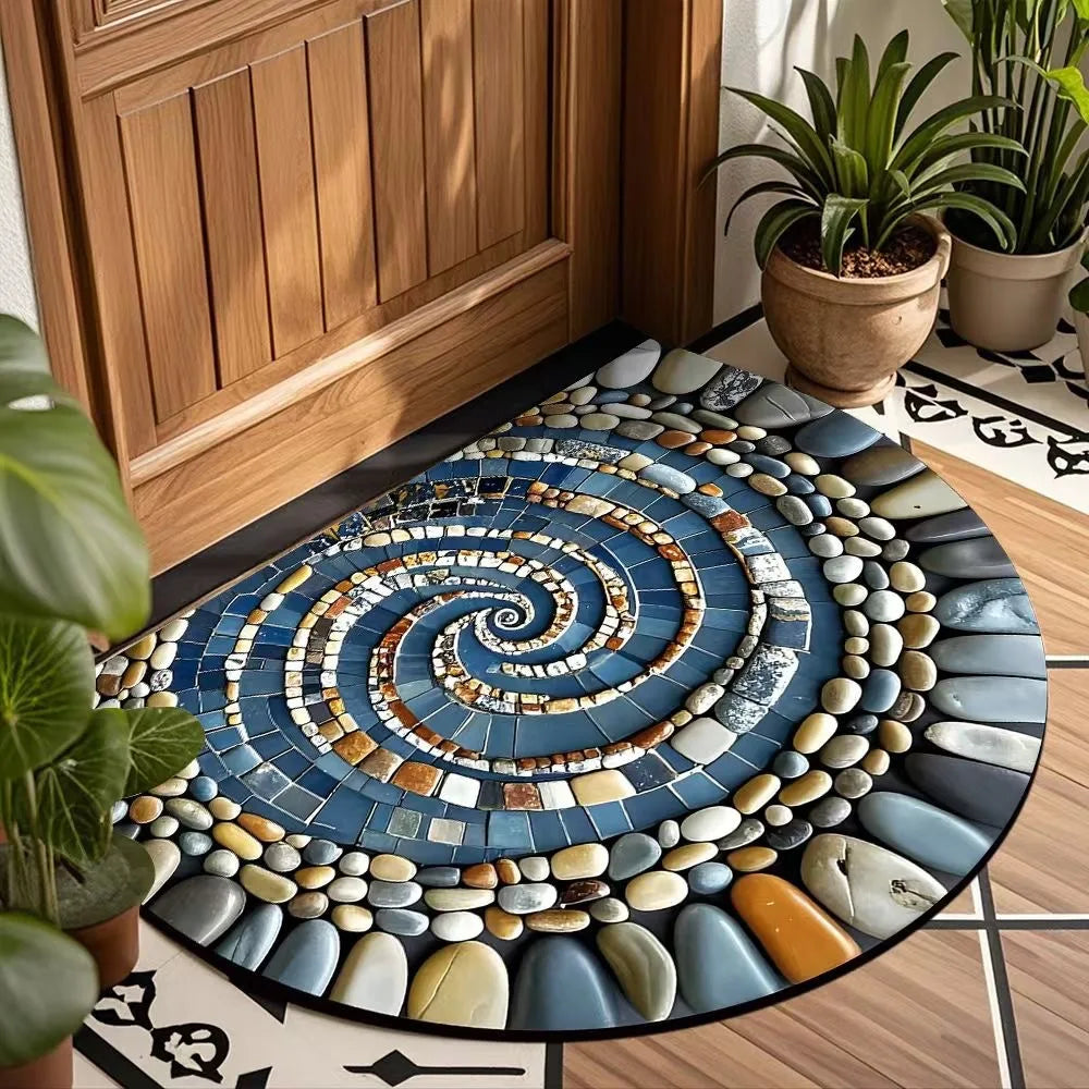 Semi-Circle Crystal Velvet Doormat - Plush, Non-Slip & Wear-Resistant Entrance Mat