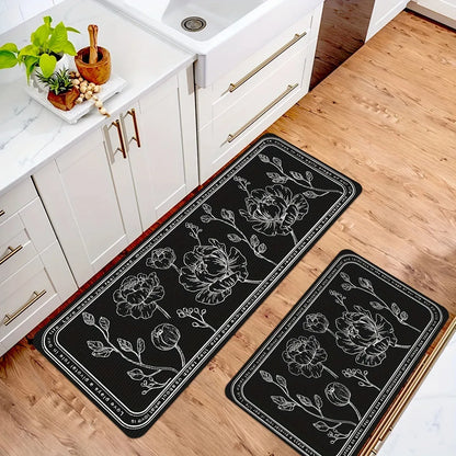 Diatom Mud Kitchen Mat 2-Piece Set, Non-Slip Absorbent Runner, Oil Resistant Easy Clean Floor Mats, Long Strip Rug
