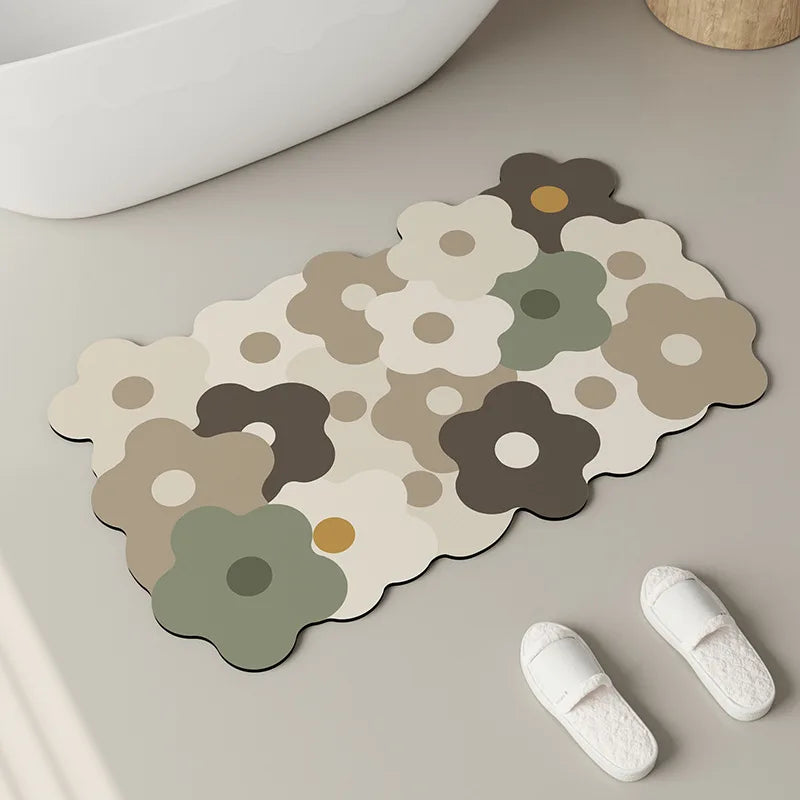 Floral Diatomite Mat - Water-Absorbing & Non-Slip for Kitchen and Bathroom