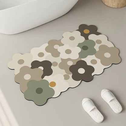 Floral Diatomite Mat - Water-Absorbing & Non-Slip for Kitchen and Bathroom