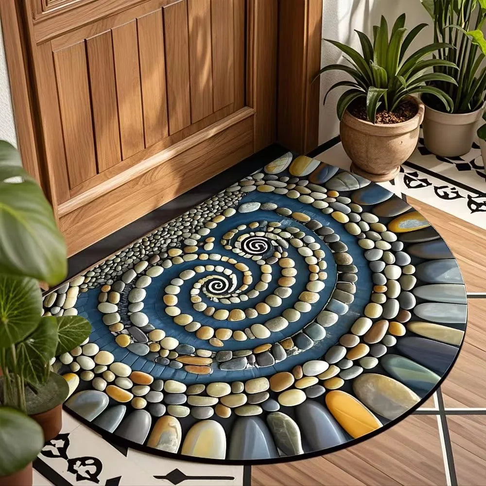 Semi-Circle Crystal Velvet Doormat - Plush, Non-Slip & Wear-Resistant Entrance Mat