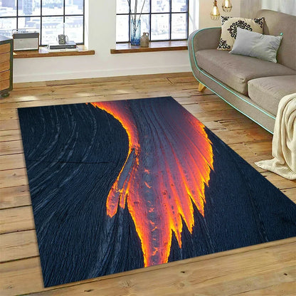3D Volcano Rug for Kids Room - Lava Magma Themed Play Mat, Non-Slip Large Area Carpet
