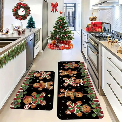 Christmas Tree Mat 2-Piece Set - Non-Slip & Stain-Resistant for Kitchen & Bathroom Door
