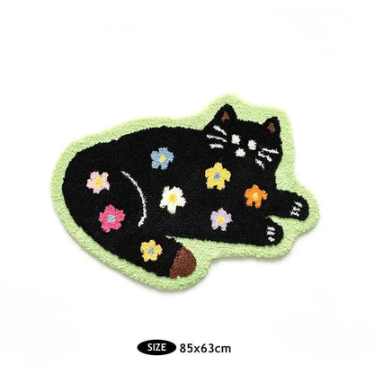 Cute Cat Floor Mat, Soft Furry Bedside Rug, Plush Kids Room Carpet, Non-Slip Nursery Mat, Cat Themed Bedroom Decor