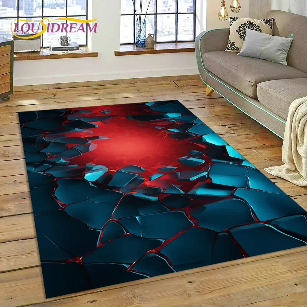 3D Volcano Rug for Kids Room - Lava Magma Themed Play Mat, Non-Slip Large Area Carpet