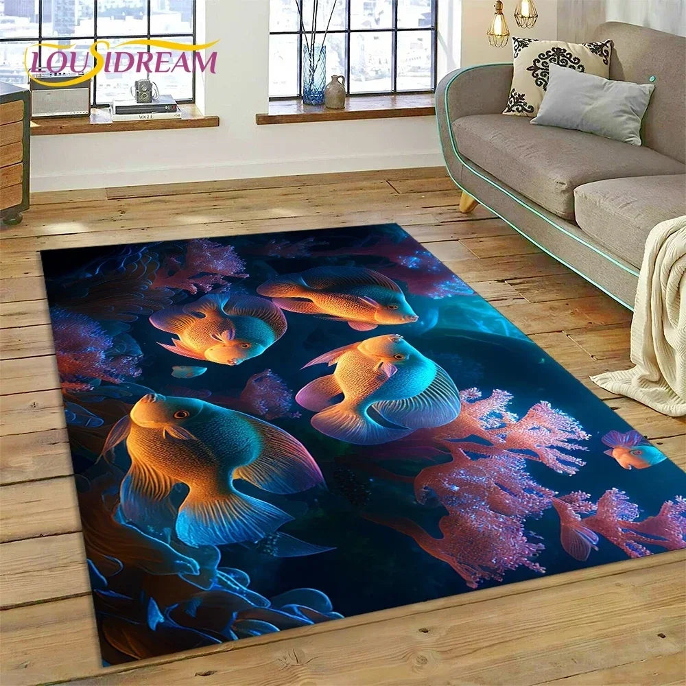 3D Dolphin Area Rug for Kids Room | Underwater World Theme | Non-Slip Playmat