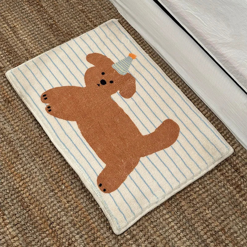 Cartoon Animal Striped Rug - Soft & Cute Floor Mat for Living Room and Bedside