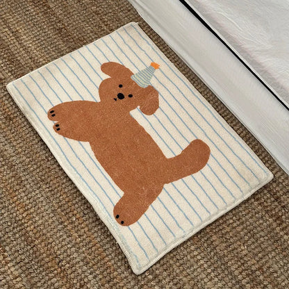 Cartoon Animal Striped Rug - Soft & Cute Floor Mat for Living Room and Bedside