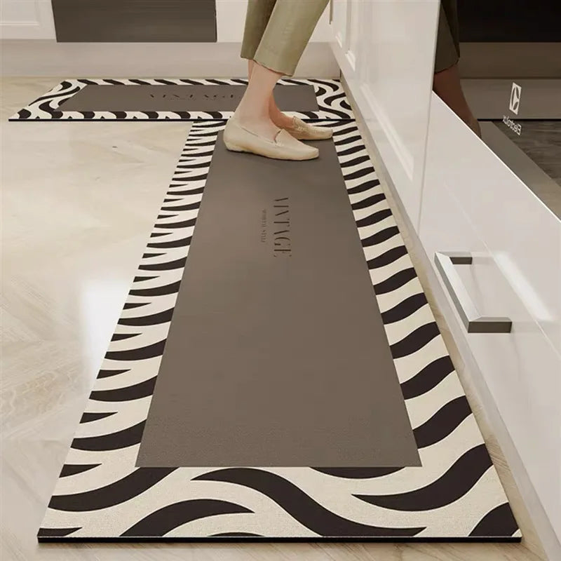 Light Luxury Diatomite Kitchen Mat 2-Piece Set - Absorbent & Anti-Slip Runner Rugs