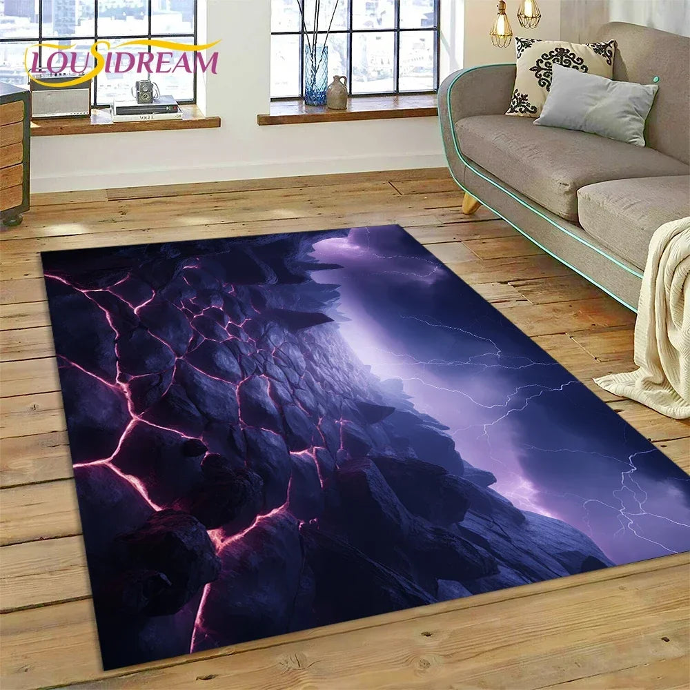 3D Volcano Rug for Kids Room - Lava Magma Themed Play Mat, Non-Slip Large Area Carpet