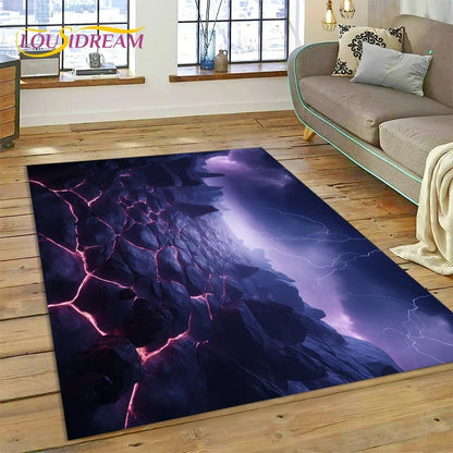 3D Volcano Rug for Kids Room - Lava Magma Themed Play Mat, Non-Slip Large Area Carpet