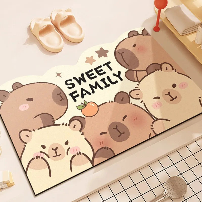 Capybara Diatomite Bath Mat - Quick-Dry, Absorbent & Non-Slip Bathroom Floor Rug