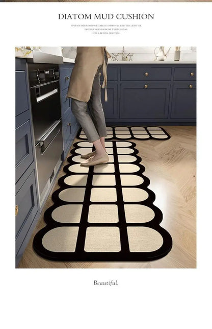 Light Luxury Diatomite Kitchen Mat 2-Piece Set - Absorbent & Anti-Slip Runner Rugs