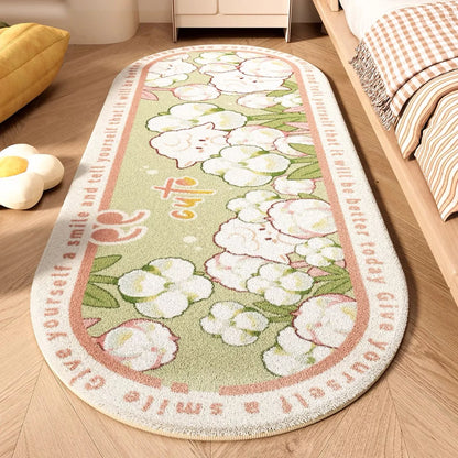 Luxury Plush Bedroom Carpet, Long Oval Cashmere Throw Blanket, Thick Shaggy Floor Mat for Girls Room, Light Luxury Bedside Rug, Kids Nursery Decor