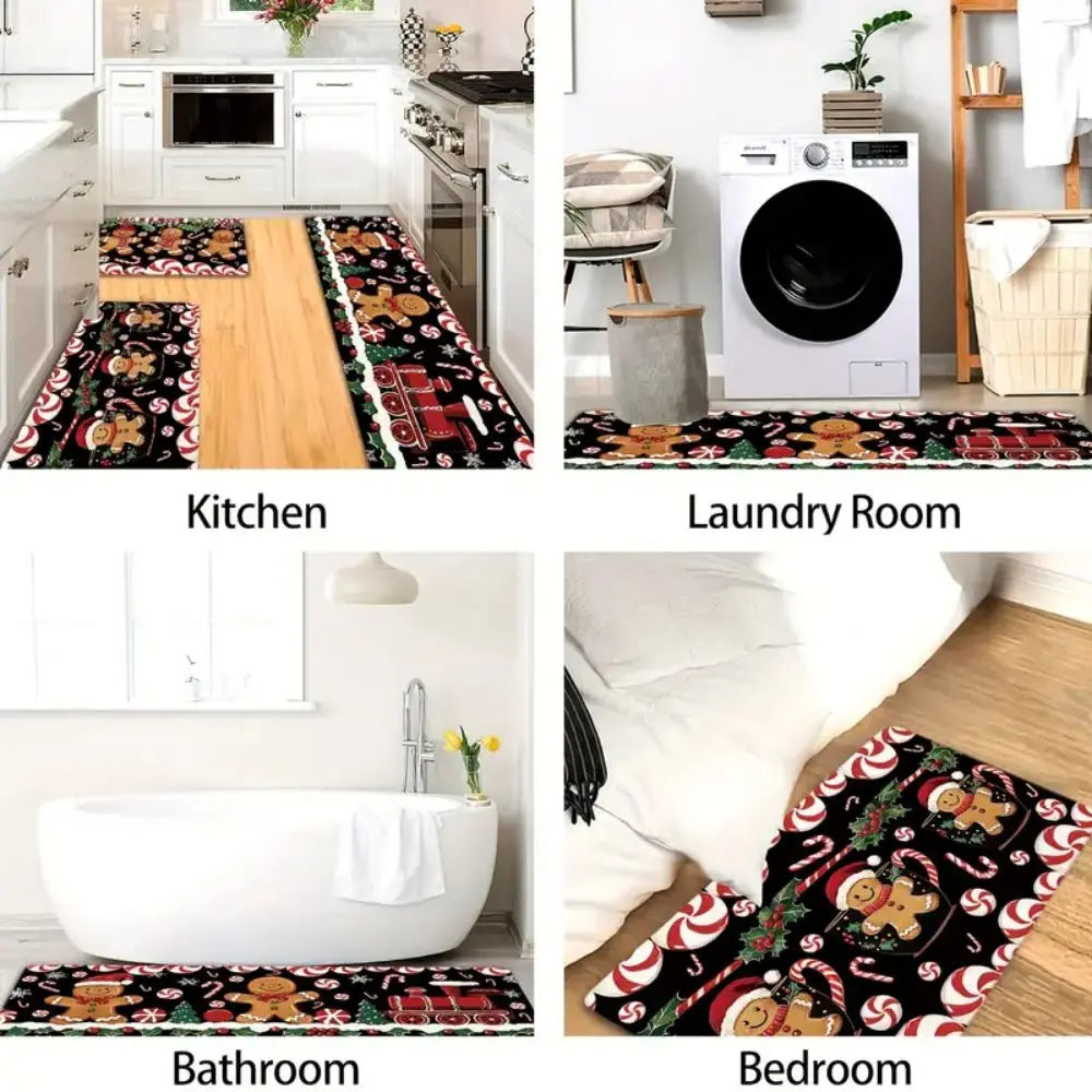 Christmas Tree Mat 2-Piece Set - Non-Slip & Stain-Resistant for Kitchen & Bathroom Door