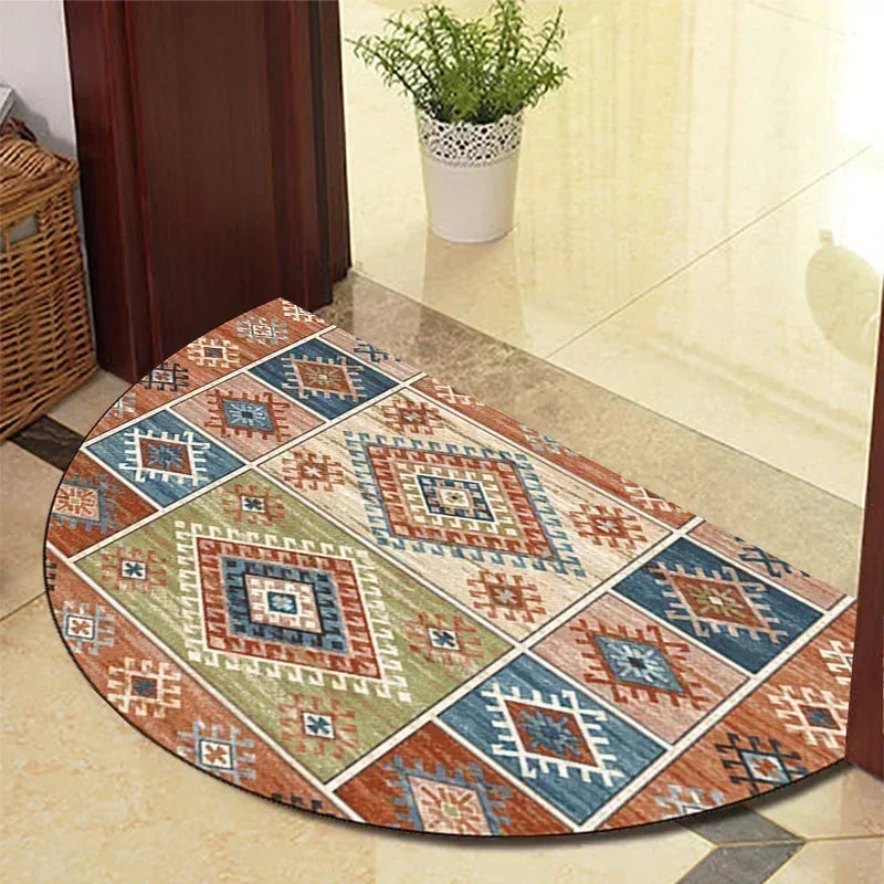 European Retro Half-Moon Doormat - Semi-Circular Entrance Rug for Living Room