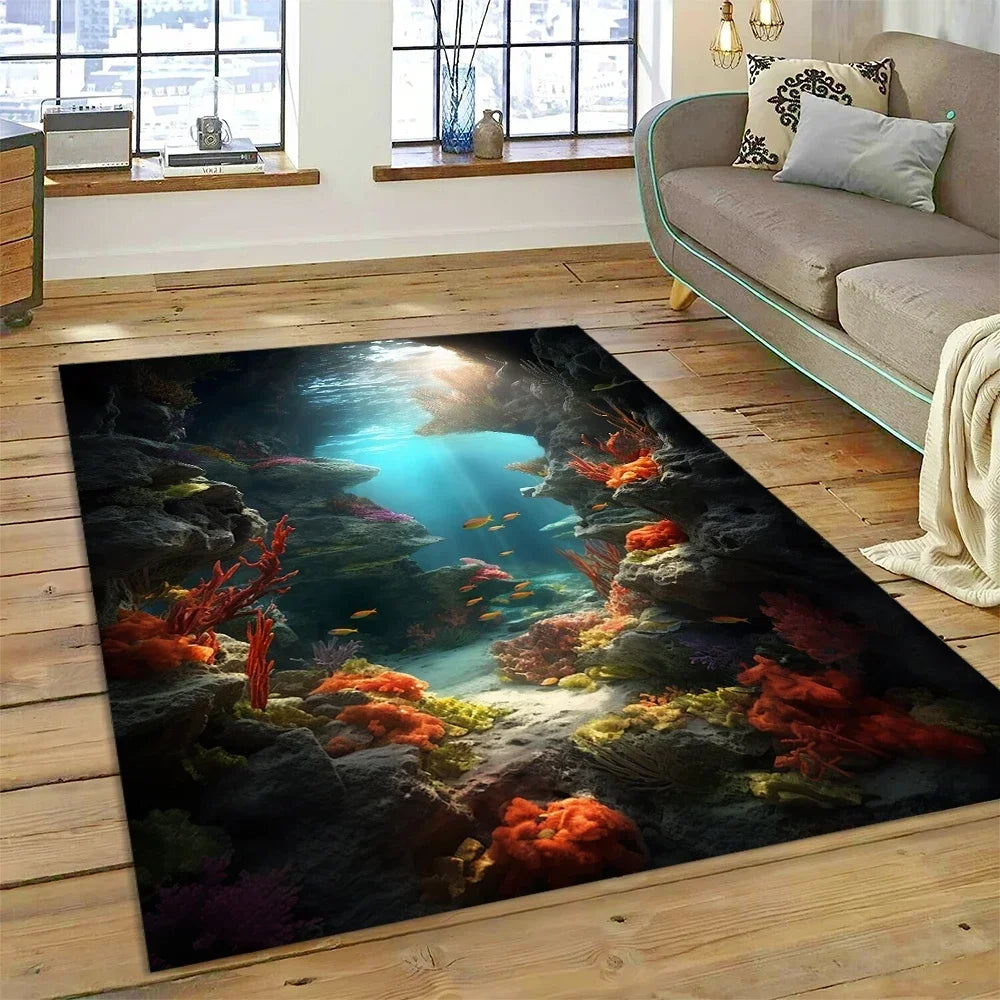 3D Dolphin Area Rug for Kids Room | Underwater World Theme | Non-Slip Playmat