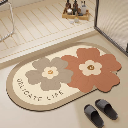 Floral Diatomite Bath Mat - Quick-Dry, Super Absorbent & Non-Slip Bathroom Rug