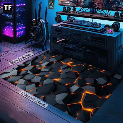 Cyberpunk Honeycomb Gamer Rug - Large Fragmented Pattern Floor Mat for Gaming Room