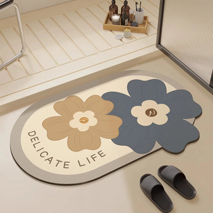 Floral Diatomite Bath Mat - Quick-Dry, Super Absorbent & Non-Slip Bathroom Rug