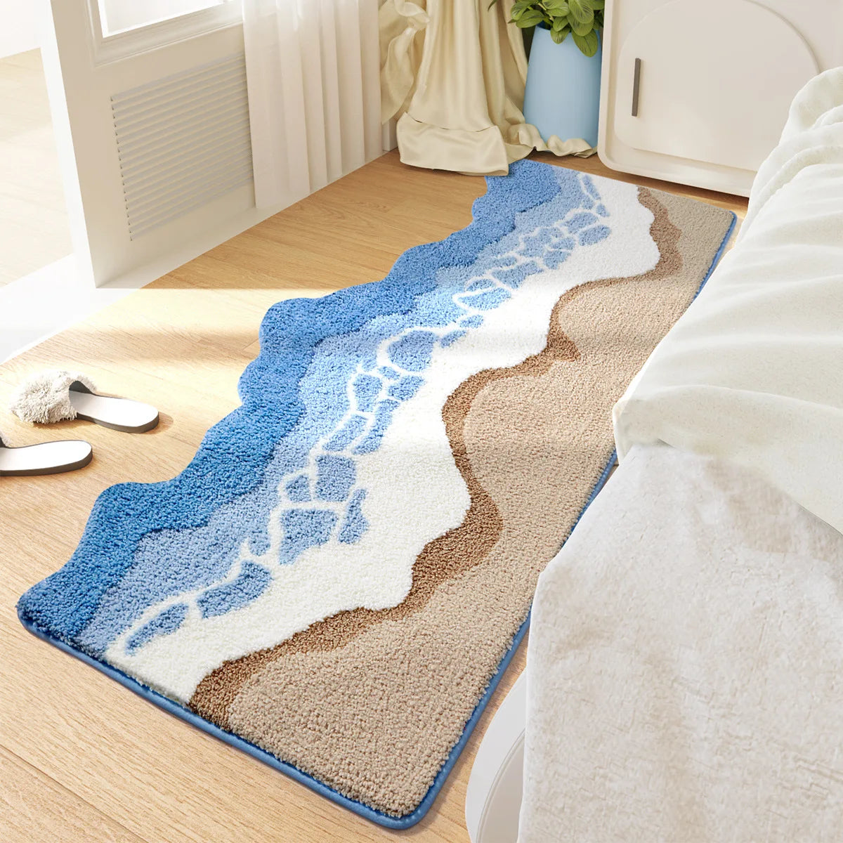 Ocean Themed Bath Mat - Soft Faux Cashmere & Non-Slip Rug for Bathroom