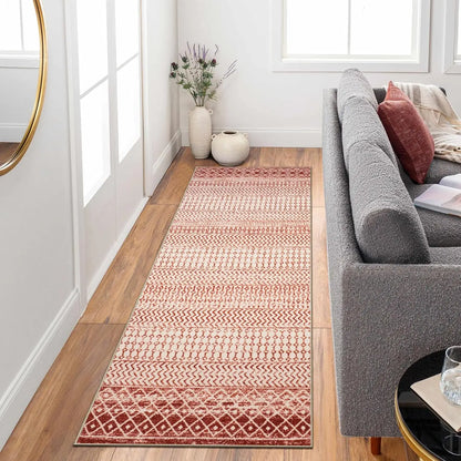 Christmas Red Geometric Rug - American Minimalist, Easy-Clean Entryway Carpet
