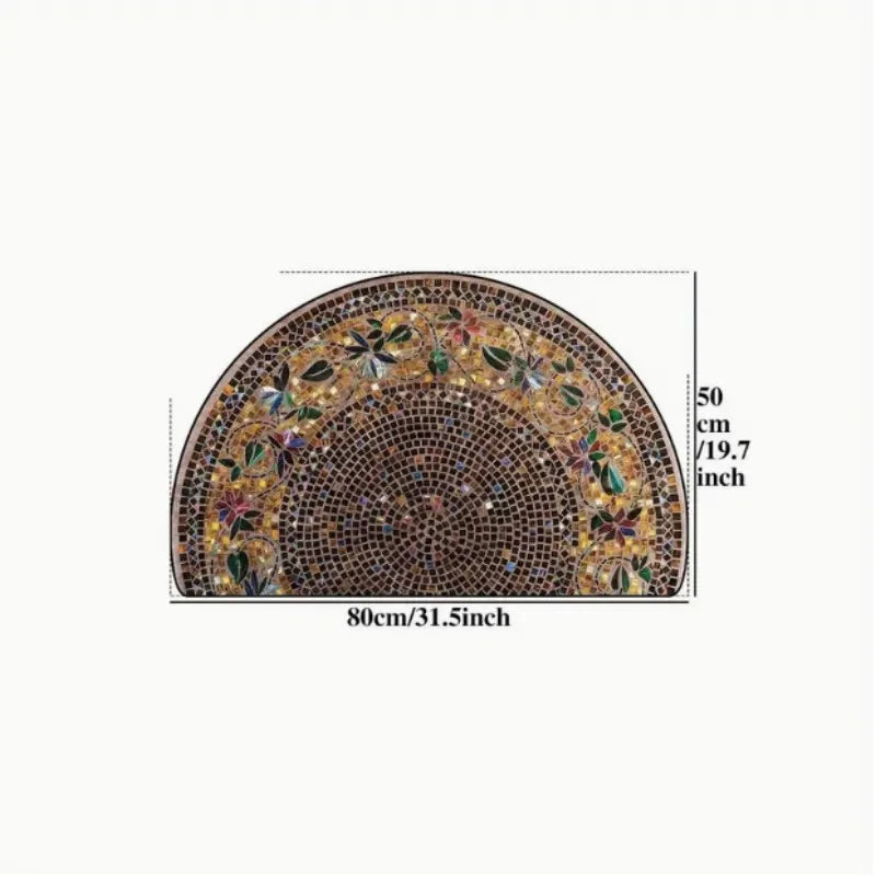 American Vintage Half-Moon Rug - Pebble & Spiral Pattern, Non-Slip Doormat