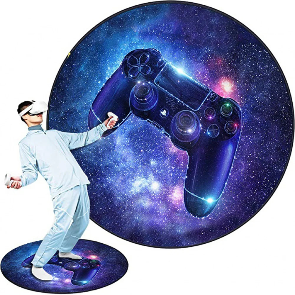Round VR Game Theme Rug - Loop Pile, Washable & Stain-Resistant Gaming Carpet